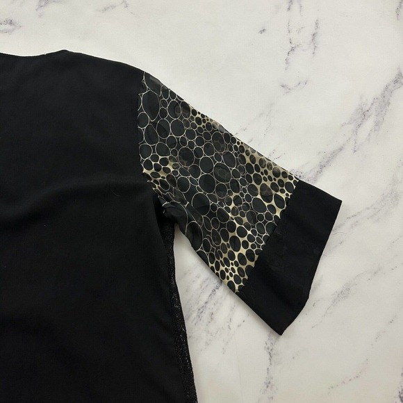 Spencer Alexis Kimono Blouse Top Size M Black Cream Silk Blend Floral Jacquard - Picture 10 of 12